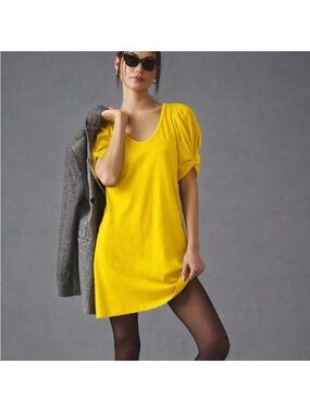 Anthropologie Amadi Robe A Line Twist Sleeve Shirt Dress in Chartreuse NEW Small